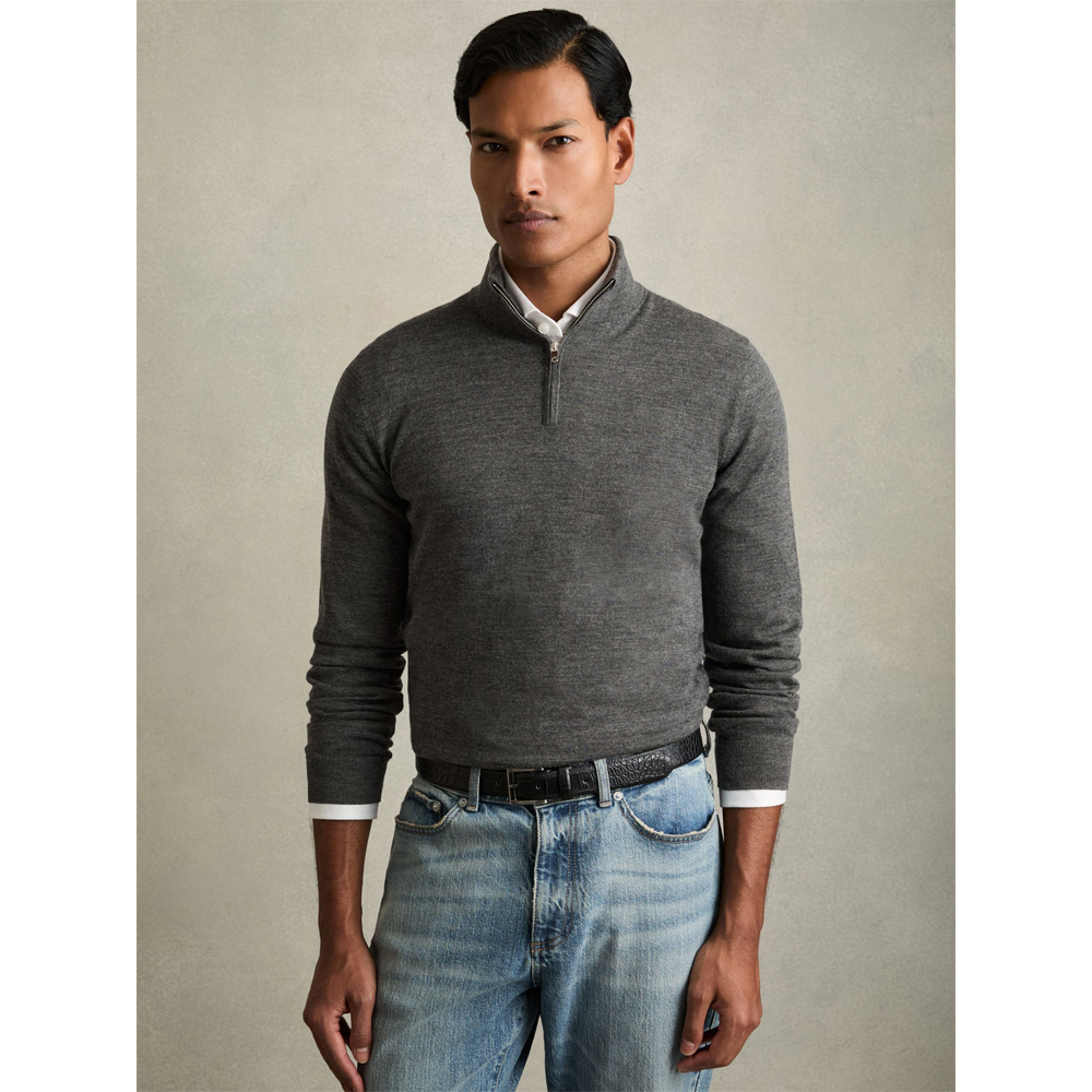REISS BLACKHALL Merino Wool Half Zip Funnel Neck Jumper